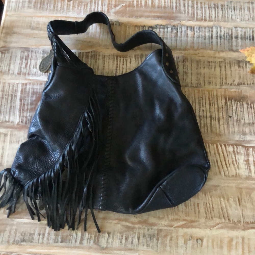 Black Leather Fringe bag